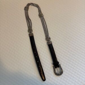 Brighton Belt Womens Metal Leather M 44309 Black Silver Hearts 36 1/2" Long